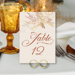 Cream Botanical Foliage Wedding Numéro de table<br><div class="desc">Carte numéro de table crème avec élégante calligraphie et numéro personnalisé. Ce design botanique a un auvent de feuillage aquarelle avec bouquet en cascade de feuilles dans les tons de rouille cannelle crème amande jaune et or. Design élégant et feutré avec un style moderne et une palette de couleurs riche,...</div>