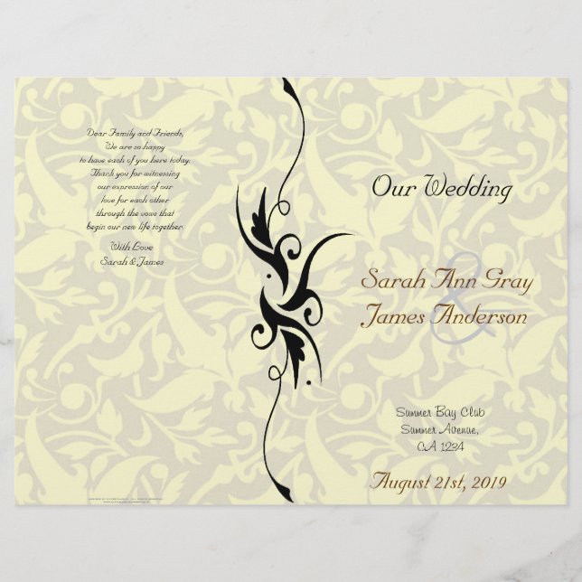 Cream Damask Programme de mariage juif (Devant)