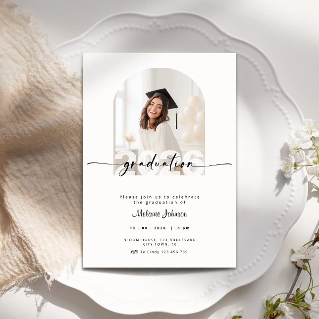 Cream Graduation Invitation with Photo - 2026 (Cream graduation invitation with photo.)