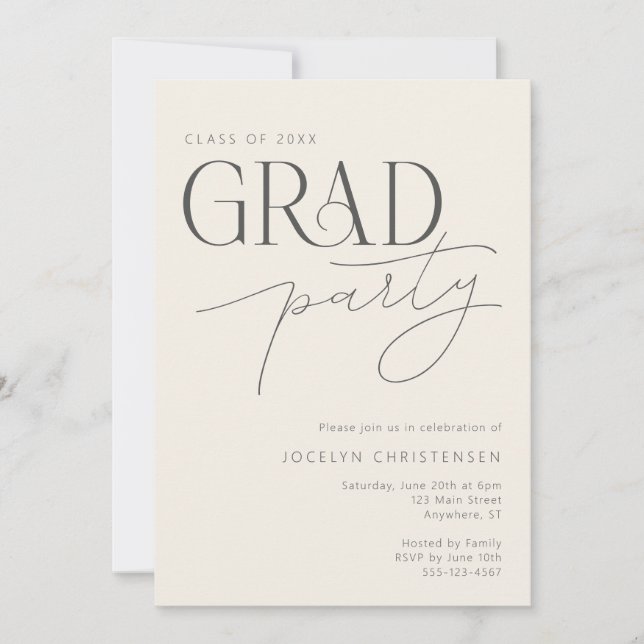 Cream Gray Modern Typography Grad Party Invitation (Devant)