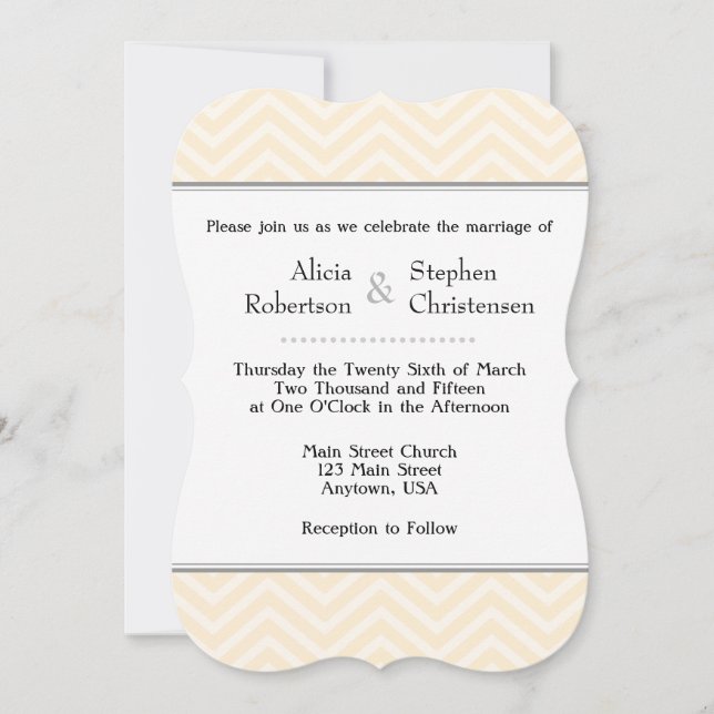 Cream Ivory Chevron Invitations de mariage (Devant)