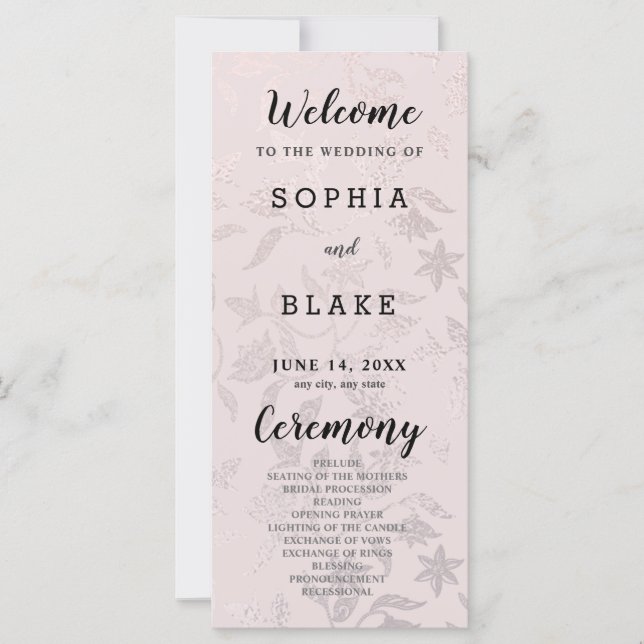 Cream Ivory et Floral Metallic Wedding Programme (Devant)