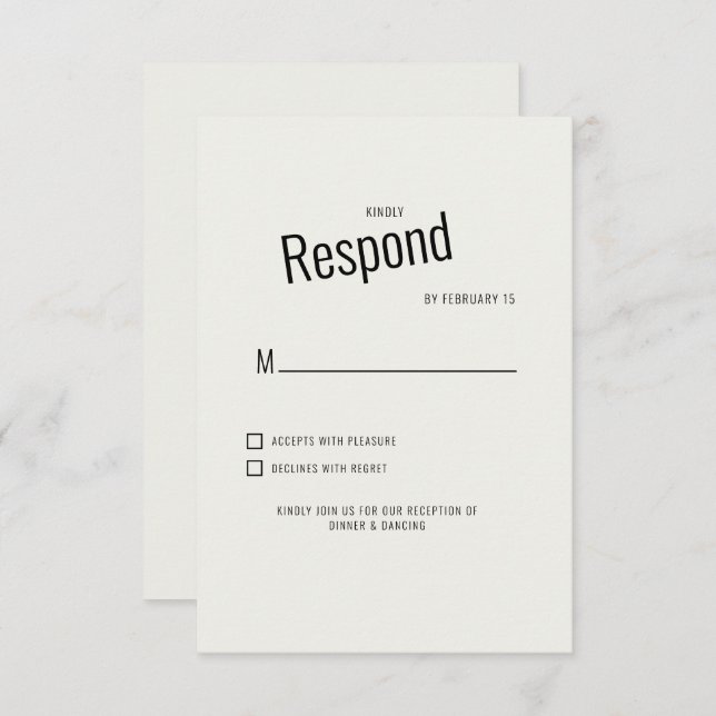 Cream Modern Black Texte Mariage RSVP (Devant / Derrière)