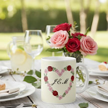 Cream mug with pink and red hearts