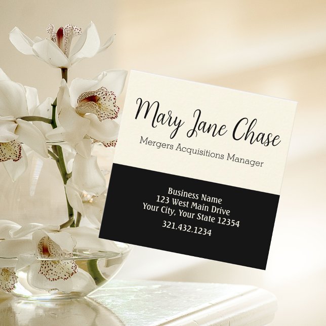 Cream noir Simplistic Carré Carte de visite modern (Créateur téléchargé)