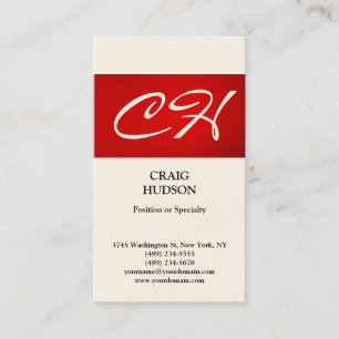 Cream Red Stripe Monogramme Carte de visite modern