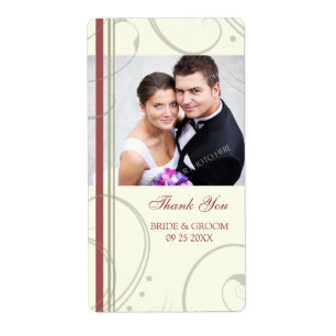 Cream Red Swirls Photo Wedding Étiquettes