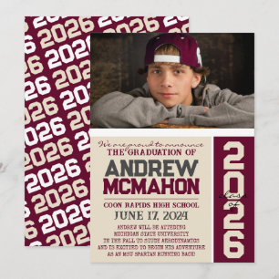Cream Tan & Burgundy Graduation Photo Faire-part