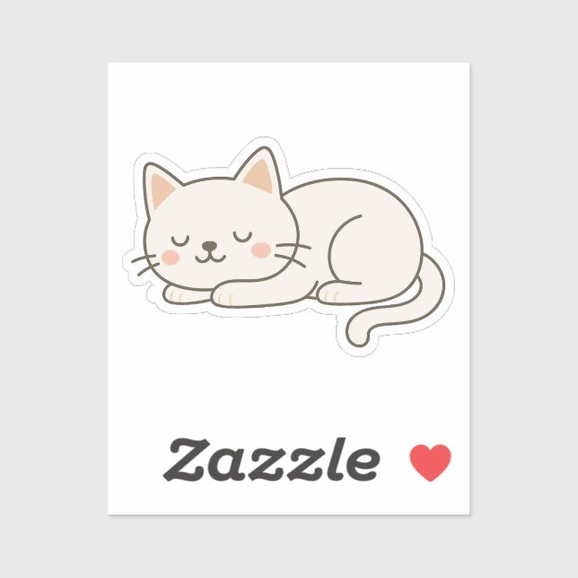 Cream White Sleeping Cat Sticker – Minimalist Cute (Feuille)