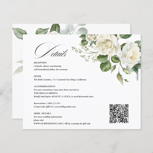 Creamy Floral Eucalyptus QR code Details Wedding (Devant / Derrière)