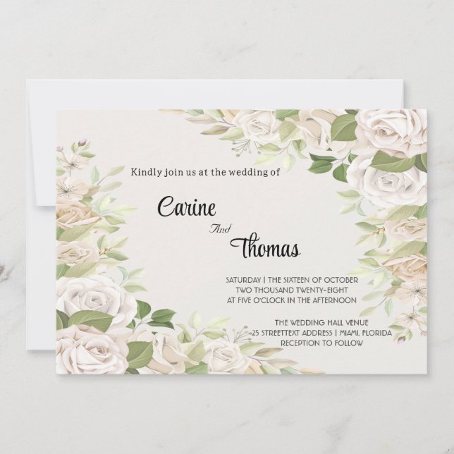  Creamy Rose Wedding  Template Invitation (Devant)