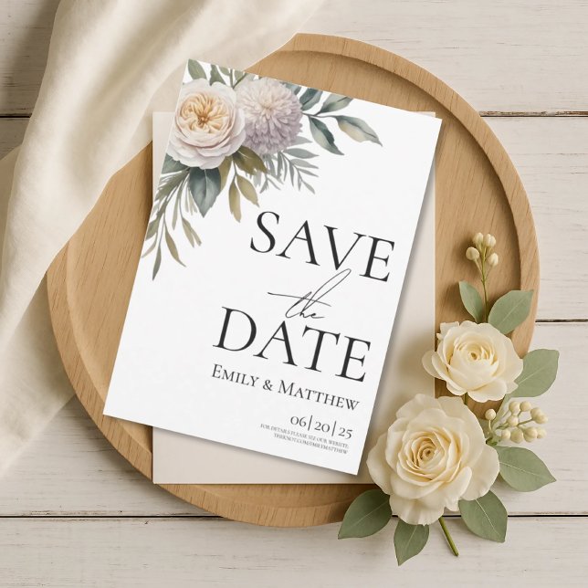 Creamy White And Lilac Floral Save The Date (Créateur téléchargé)