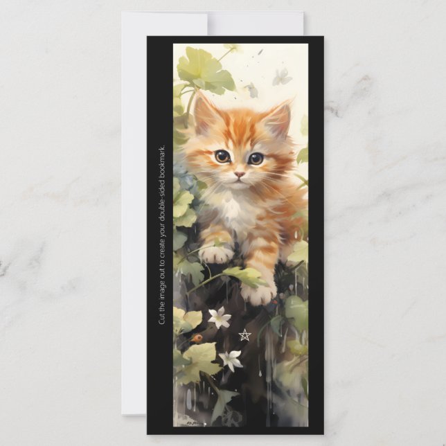 Create Your Own Orange Kitten Floral Bookmark Card (Devant)