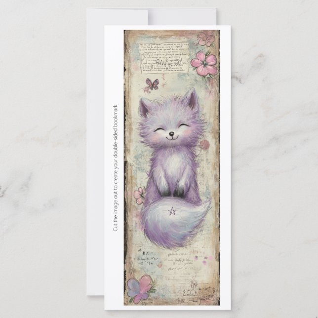 Create Your Own Purple Fox Floral Bookmark Card (Devant)