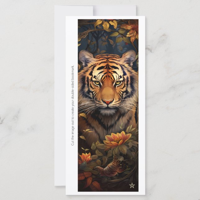 Create Your Own Regal Tiger Floral Bookmark Card (Devant)