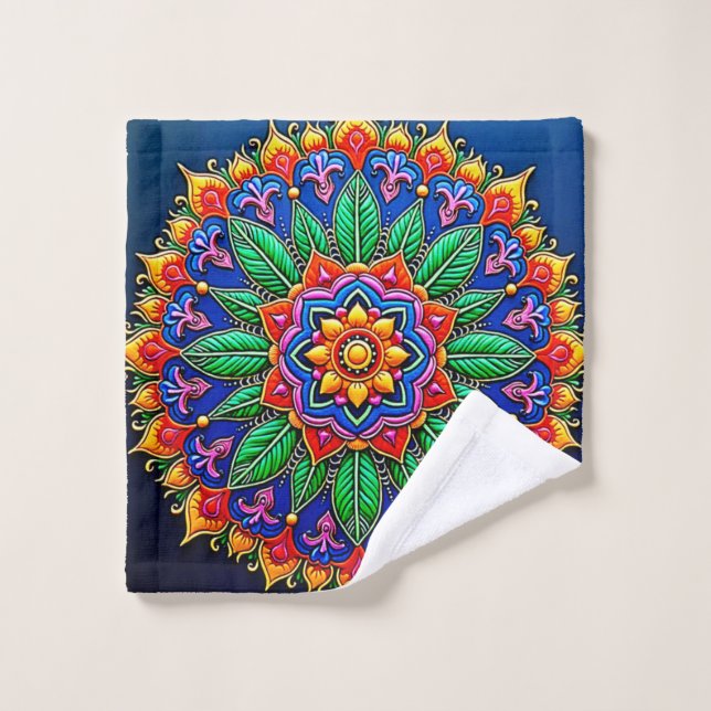 Création vibrante de mandalas artistiques (Gant de toilette)