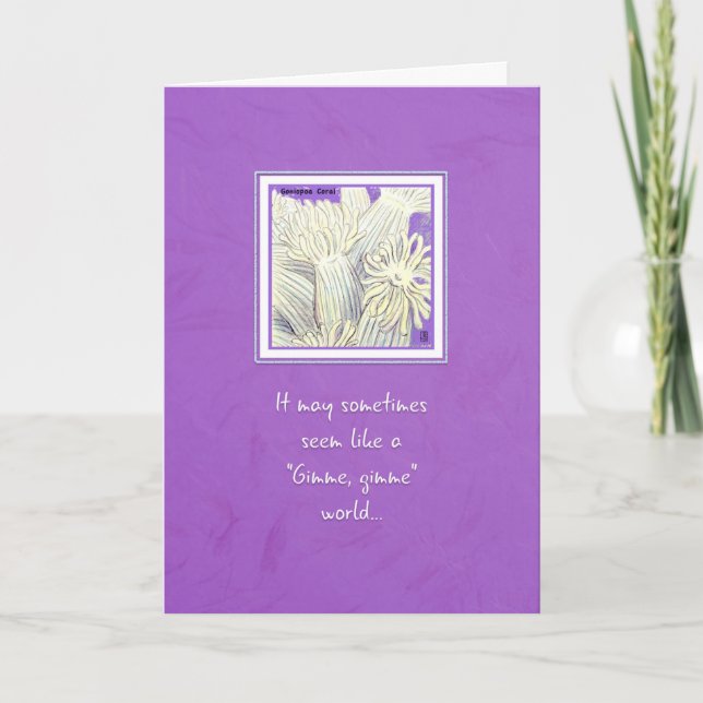 Créatures marines Goniopora Coral sur carte Lilac (Devant)