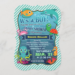 Créatures Mer Colorées; Invitation Baby shower Gar