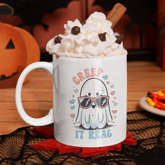 Creep It Real" Halloween Mug – Cute Ghost with Sun (Créateur téléchargé)
