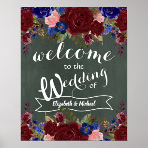 Créer Affiche de bienvenue Mariage Burgundy Blue F