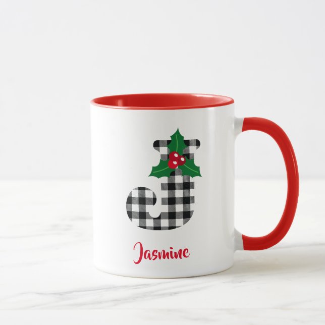 Créer un nom personnalisé Initial J Christmas Mug (Droite)