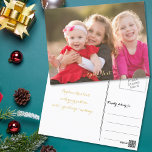 Créer une carte postale de texte photo personnalis<br><div class="desc">Créez votre propre personnalisation, personnalisées, belle élégante faux script / typographie, carte postale photo. Pour customiser, il vous suffit d'ajouter votre photo / photo de famille / photo bébé / photo d'enfants / photo d'animaux de compagnie à l'avant, et de taper vos salutations / note / texte pour l'avant et...</div>