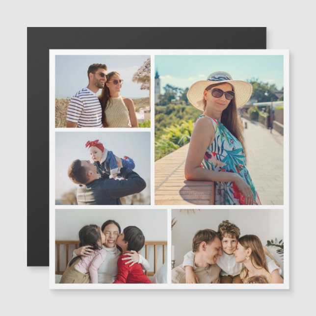 Créez votre propre 5 photo Collage carte magnétiqu (Devant / Derrière)