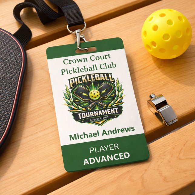 Créez votre propre badge de tournoi de pickleball (Pickleball Tournament Badge for players, refs, spectators and more. Logo design. Customize,)