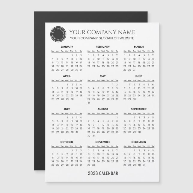 Créez votre propre calendrier d'entreprise 2026 |  (Devant / Derrière)