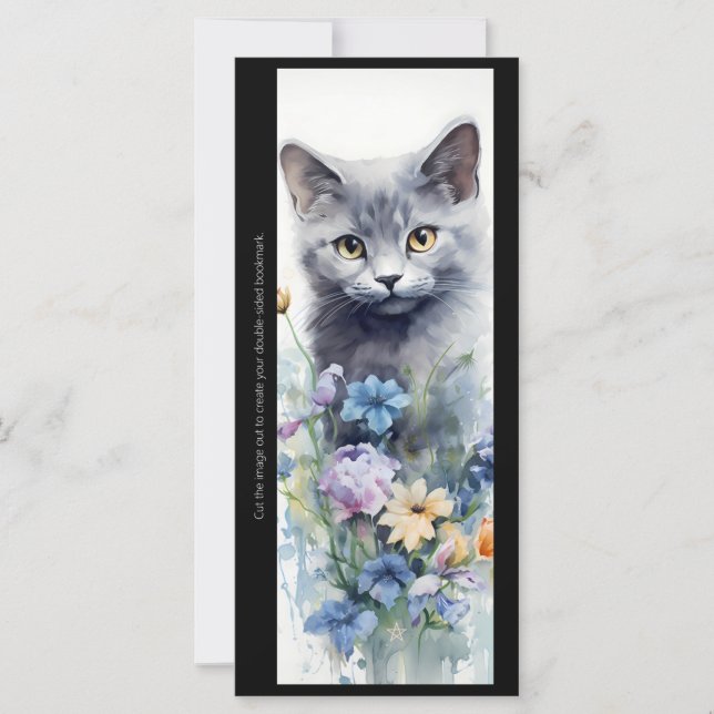 Créez votre propre carte signet de chaton gris flo (Devant)