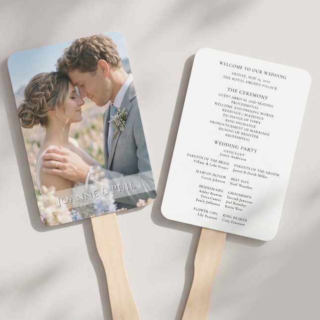 Créez Votre Propre Éventail de Mariage à Photo Int (modern minimalist add your own photo custom wedding program hand fan)
