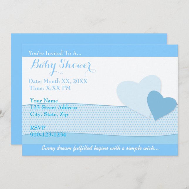 Créez votre propre invitation Baby shower bleu (Devant / Derrière)