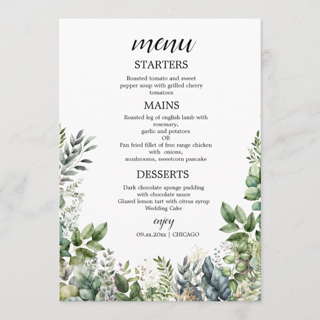 Créez Votre Propre Menu Plat Eucalyptus De Mariage (Devant)