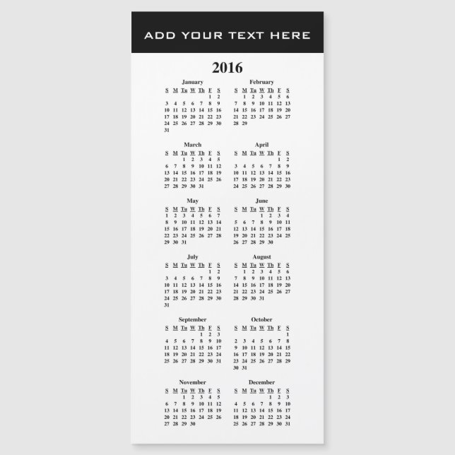 Créez votre propre Modèle de calendrier 2016 (Devant)