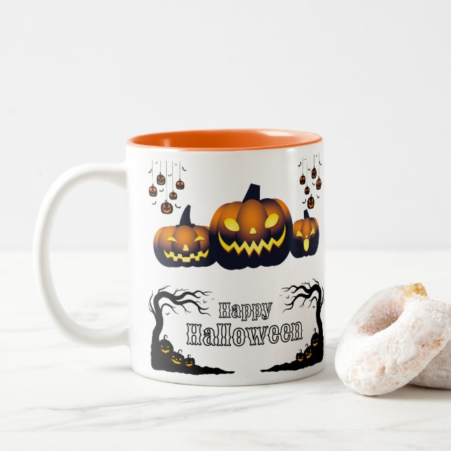Créez votre propre Mug Orange Happy Halloween (Avec donut)