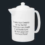 Créez votre propre théière personnalisée<br><div class="desc">Libérez votre créativité sur cette jolie théière. Téléchargez vos propres images ou utilisez Zazzles. Créez des textes customisés à l'aide du tableau extraordinaire de polices et de couleurs Zazzles ! Les Teapots customisés font de merveilleux cadeaux pour grands-parents, mamans et papas, frères et soeurs, épouses, maris, partenaires et tous vos...</div>
