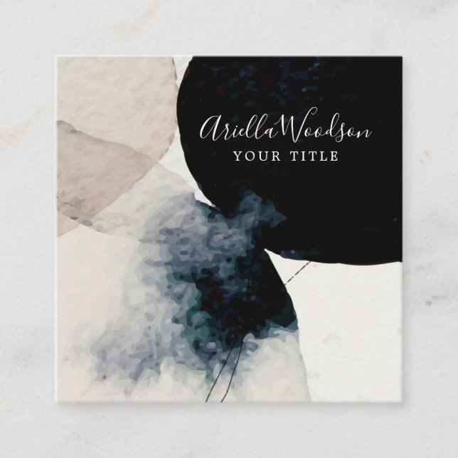 Crème Abstraite Aquarelle Et Carte de visite Noir (Devant)