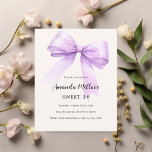 Crème arc lavande Sweet 16 invitation<br><div class="desc">Arrière - plan de couleur beige douce,  crème,  décoré d'une grande lavande,  violet,  arc de couleur violet. Personnalisez et ajoutez un nom et des détails du parti. 1 feuille = 1 invite imprimé bord à bord.</div>