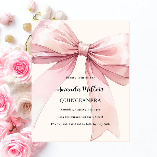 Crème arc rose Quinceanera Invitation (Créateur téléchargé)