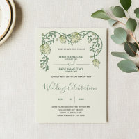 Crème Art nouveau et faire-part de mariage verte