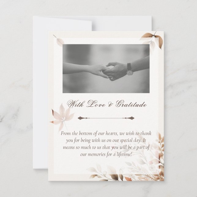 Crème Automne Mariage Gratitude Carte de remerciem (Devant)