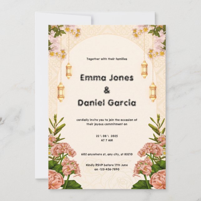 Crème beige et Faire-part de mariage rose (Devant)