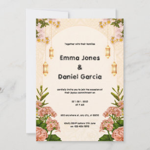 Crème beige et Faire-part de mariage rose