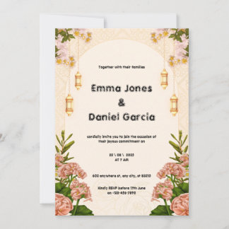 Crème beige et Faire-part de mariage rose