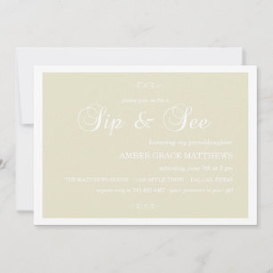 Crème & Blanc Damask Sip Et Voir Invitation