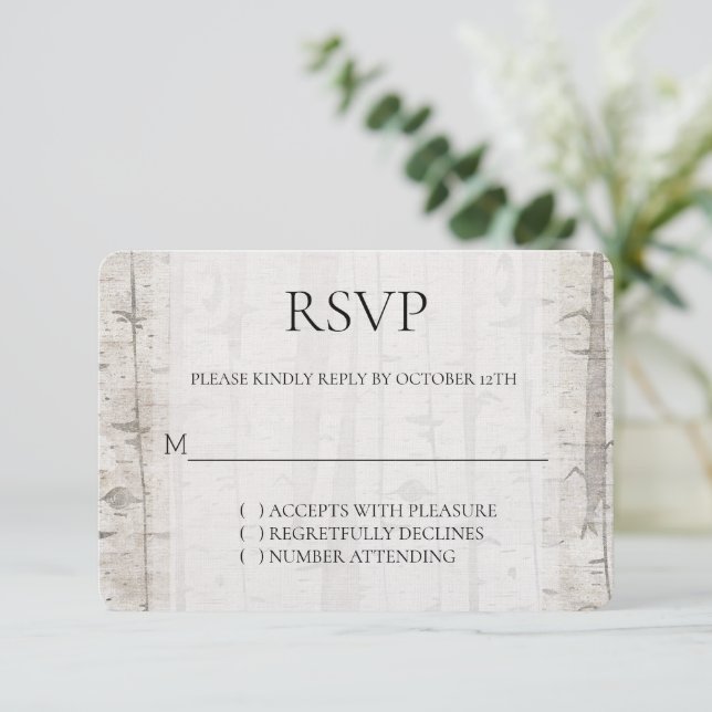 Crème blanche rustique Birch Trees Mariage RSVP (Debout devant)