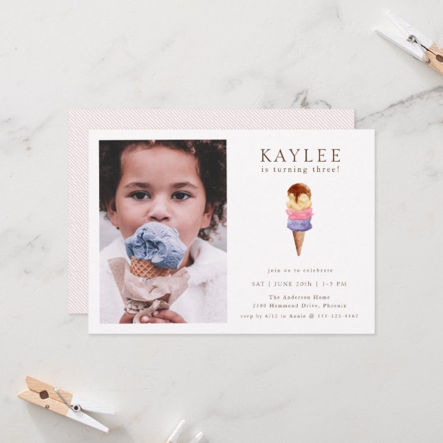 Crème de glace Anniversaire Fête Photo Invitation (Devant/Arrière en situation)