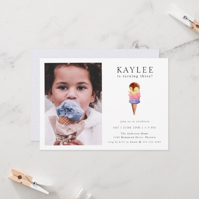Crème de glace Anniversaire Fête Photo Invitation (Devant/Arrière en situation)