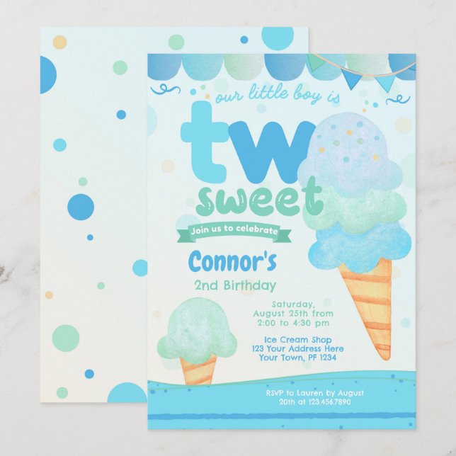 Crème de glace Invitation de fête du 2e anniversai (Devant / Derrière)