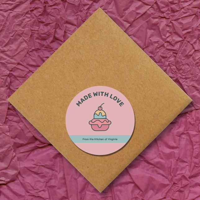 Crème de glace rétro faite avec Sticker Étiquette  (Retro Ice Cream Made with Love Label Sticker)